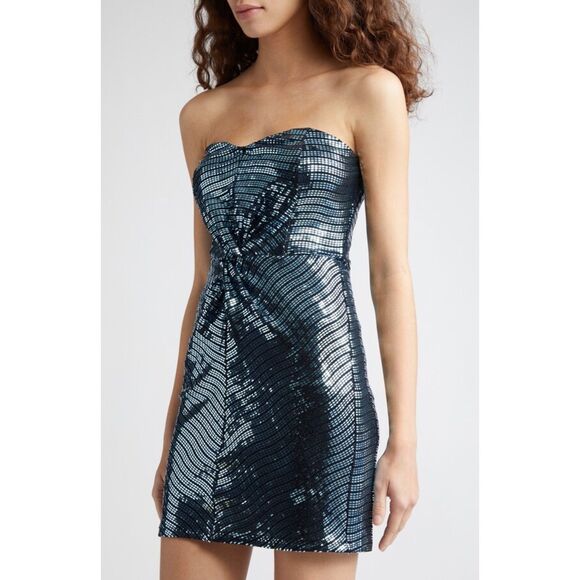 NWT Ramy Brook Black Label Daya Sequined Strapless Mini Dress in Navy Party Sz 0 - Picture 5 of 16